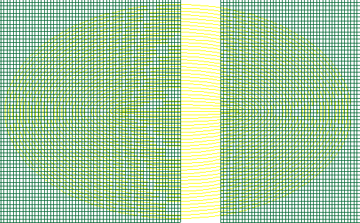 Here the square screens pattern is moved aside to reveal the pattern of the concentric ellipse.