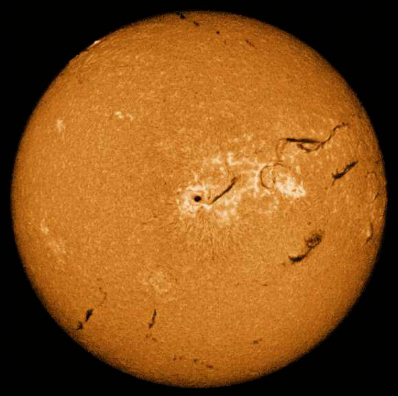 This is an image of the Sun as seen in H-Alpha. H-Alpha is a narrow wavelength of red light that is emitted and absorbed by the element hydrogen. (Courtesy National Solar Observatory/Sacramento Peak) 