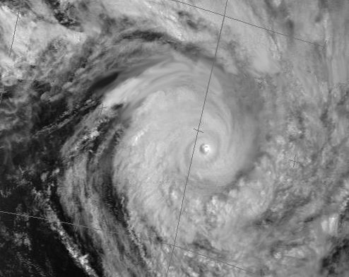 Hurricane Susan in the South Pacific - Image taken by the NOAA9 satellite. At the lower left of the image, the Moira is hiding in the Baie du Prony in New Caledonia.